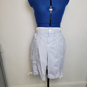 St. John's Bay Womens Cotton Blue/White Striped Elastic Waist Bermuda Shorts 6